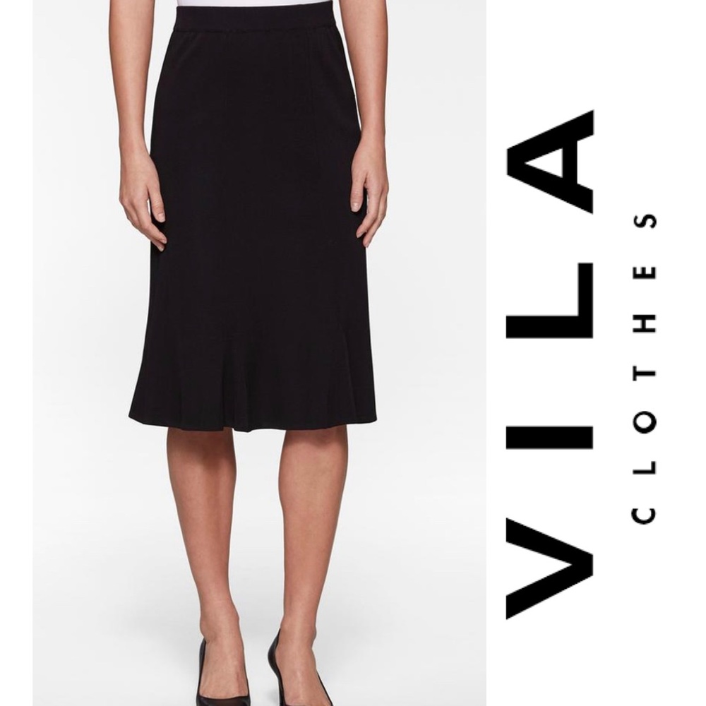 Vila 8 Panel A-line Faux Suede Midi Black Skirt